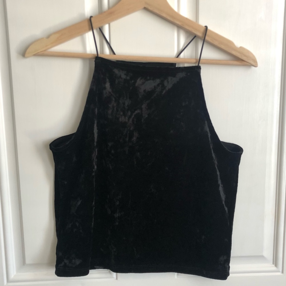Black Velveteen High Neck Top M